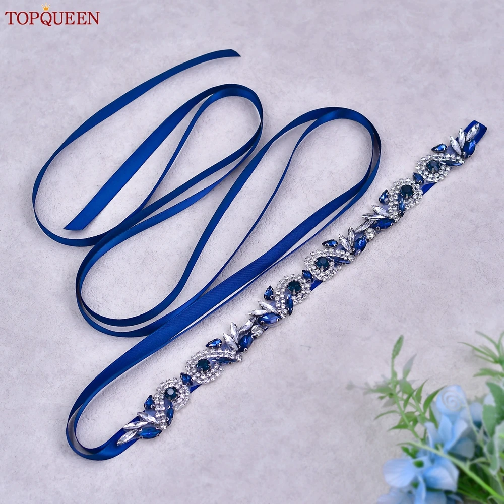 

TOPQUEEN Popular Diamond Woman Dress Belt Navy Rhinestone Patch Bridal Belt Wedding Dress Waist Chain Decoration S158-ML