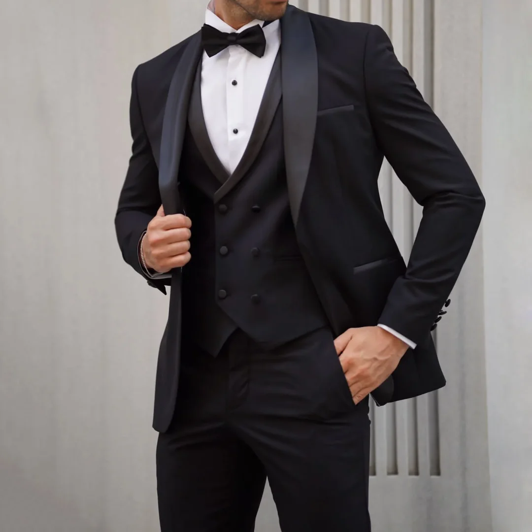 

Men Suit 3 Pieces Black With Lapel Solid For Wedding Birthday Business Banquet Office Work Daily Tuxedo Jacket Vest With Pants