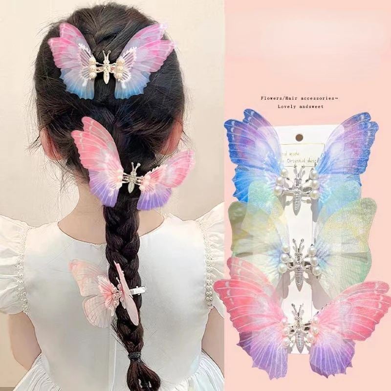 Pearl Butterfly Hair Clip for Girls Gllitter Moving Wings Sweet Decorate Hairpin Kids Lovely Hairgrip Barrettes Styling Tool 1pc