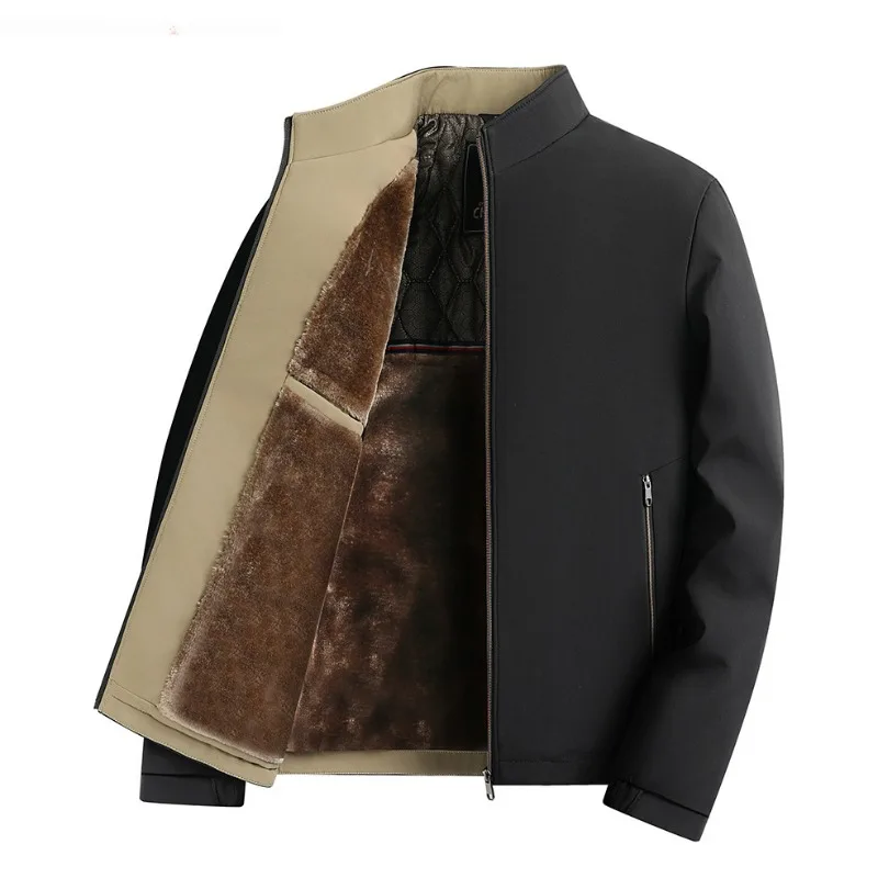 KIDWHXR 2026 Winter Men Jacket Thicken Fleece Stand Collar Man Outerwear Business Casual Long Sleeve Comfortable Male Coat