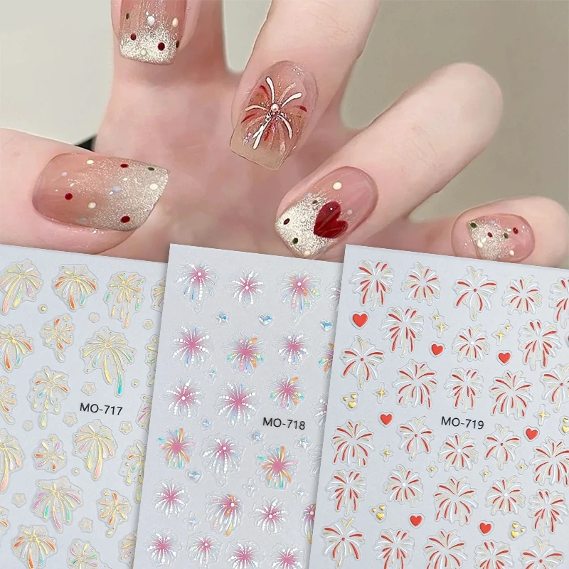 1pc 3D Rosa Fuoco Opere Adesivi Per Unghie Lucido Fioritura Fuoco Opere Amore Cuore Modello Decalcomanie Per Unghie Autoadesive Decorazioni Per Unghie FAI DA TE