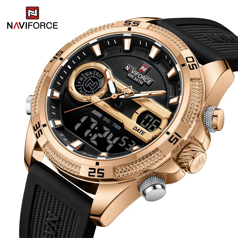 NAVIFORCE-Reloj de pulsera deportivo para hombre, cronógrafo Digital luminoso con correa de silicona, resistente al agua, alarma, 2023