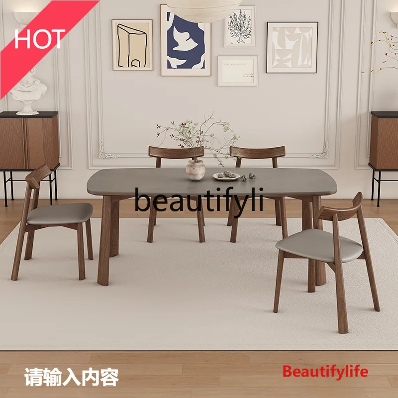 

03A Solid Wood Rock Slab Dining Table Modern Minimalist Home Small Apartment Matte Gray Inno Rock Slab Dining Table