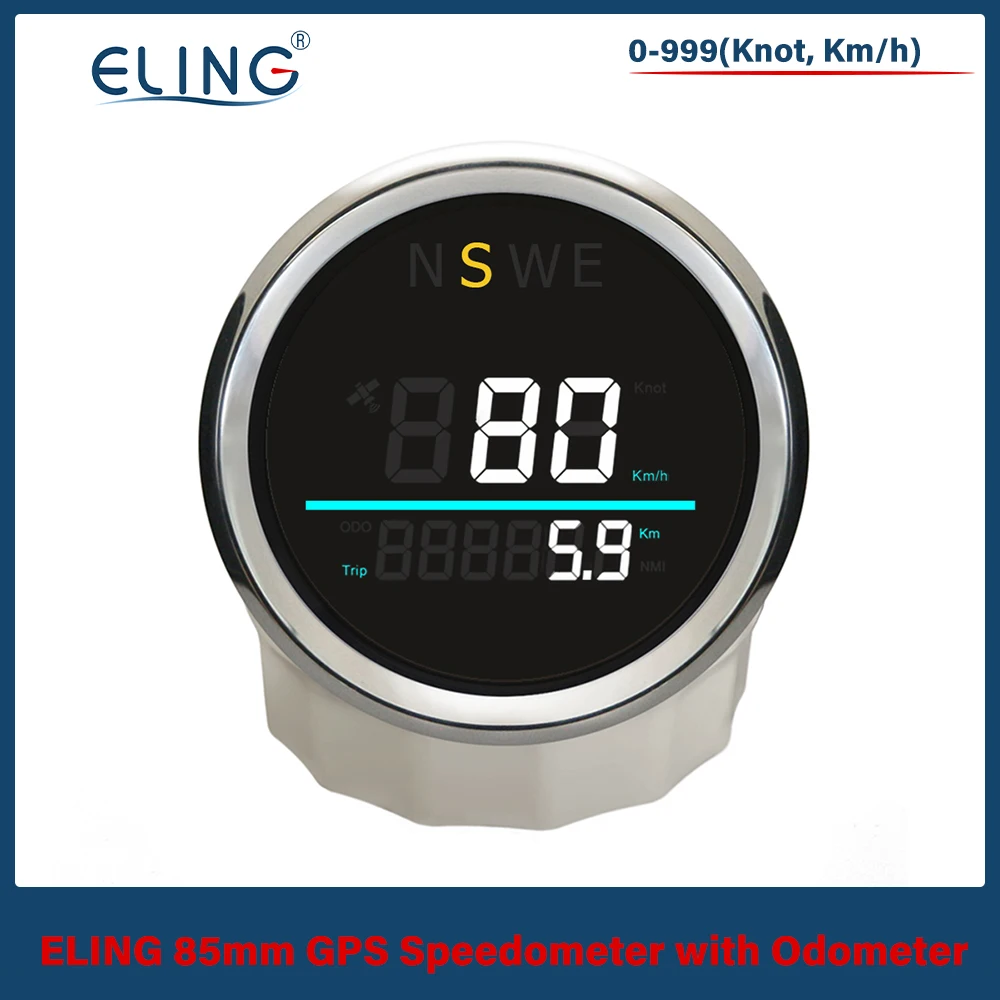

ELING Waterproof Marine 85mm Digital GPS Speedometer 0-999(Knots, km/h) with Backlight GPS Antenna for Sailboat Yacht 12V 24V