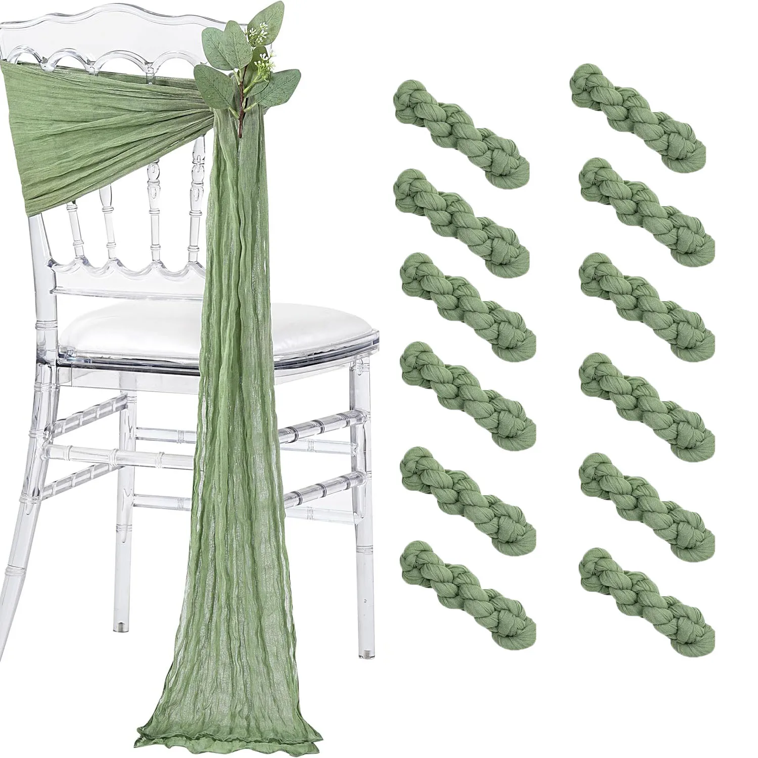 

16Pcs Sage Green Wedding Chair Sashes Chair Bow Designed Decorative Chair Sashes for Wedding Reception Party Hotel Decoration