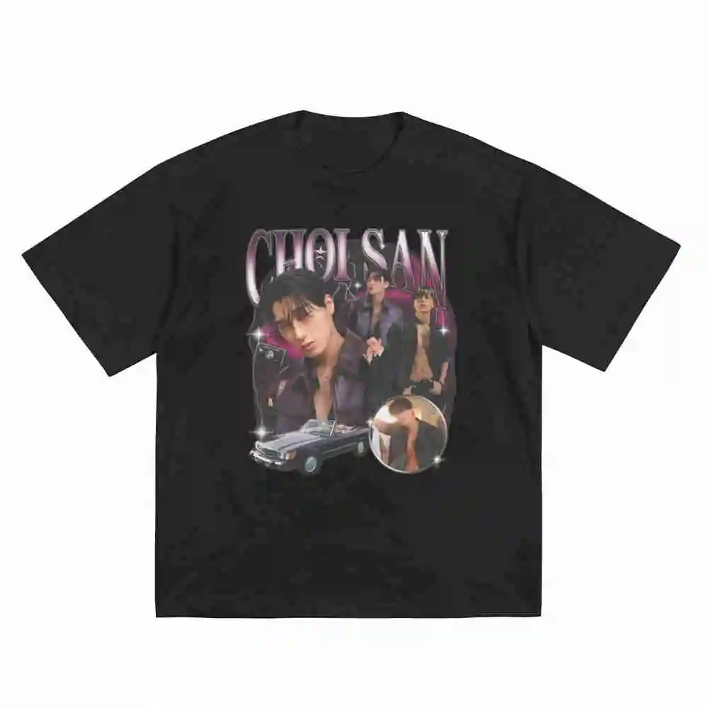 Choi San Ateez Kpop Vintage Member Photos Short Sleeve Tee 100% Cotton T-Shirt