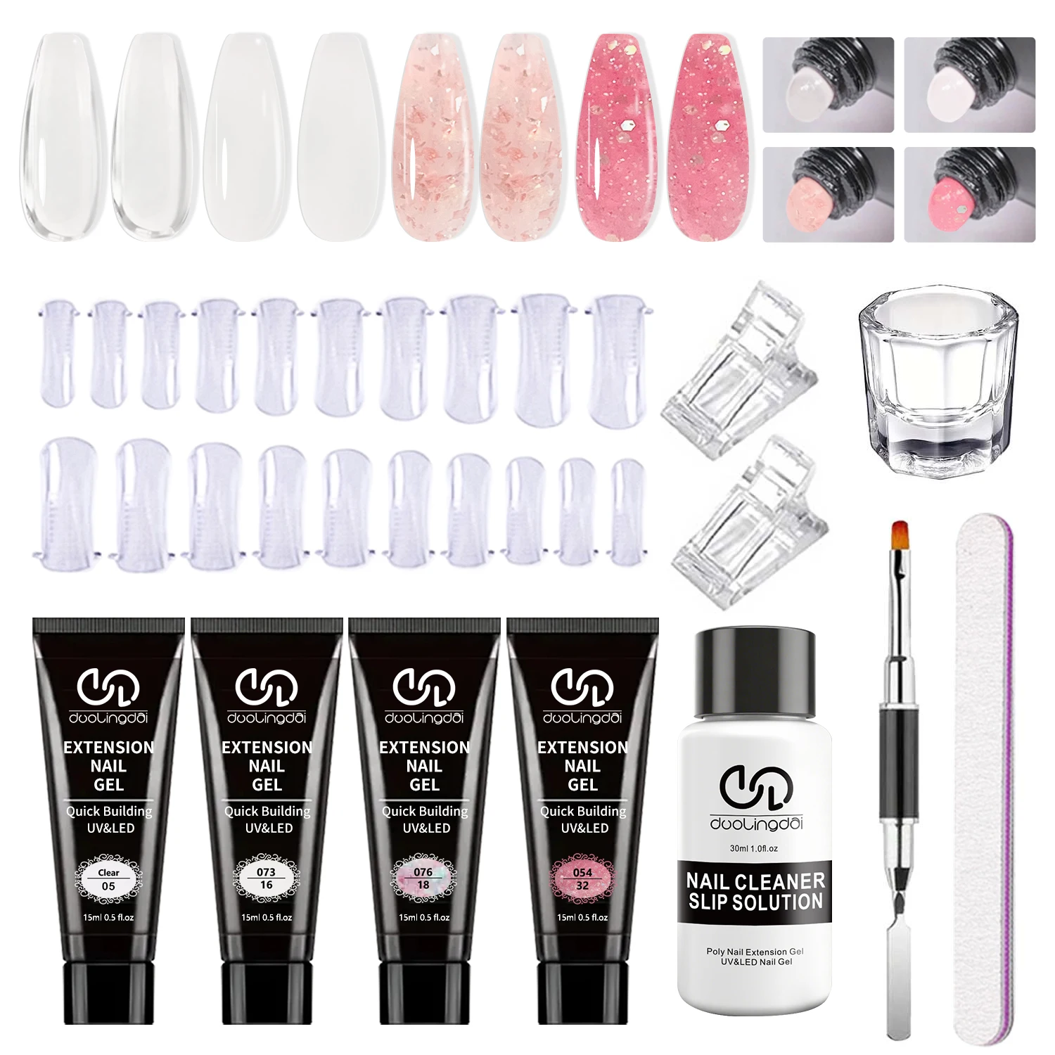 

DUOLINGDAI Poly Gel Nail Kit Complete - 4 Colors (Natural/Blends) | 4-Week Long-Lasting DIY Nail Polish Gel System for At