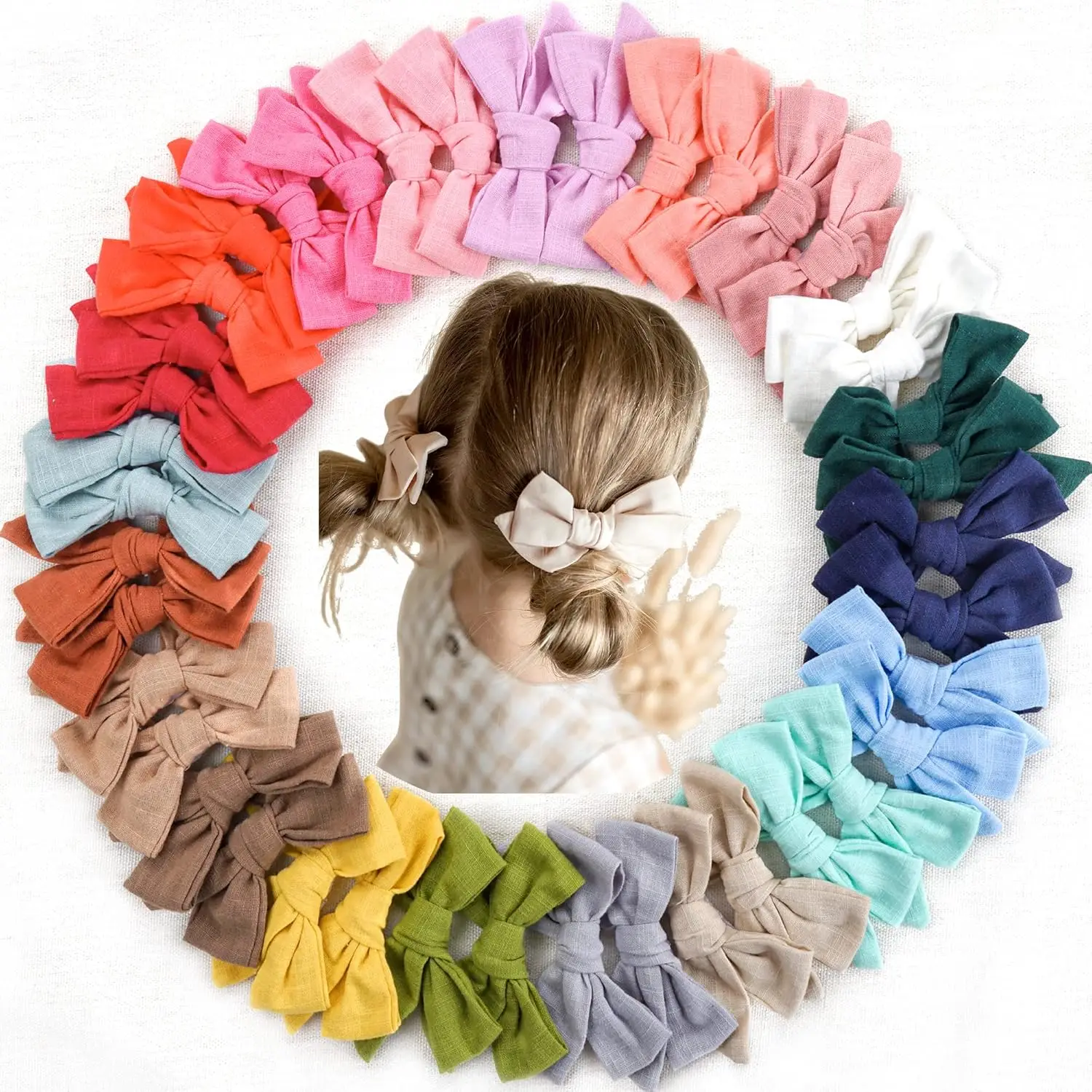 

40 Pieces Girls Hair Bows Linen Fabric Alligator Clips Hair Accessories for Toddlers Kids Teens