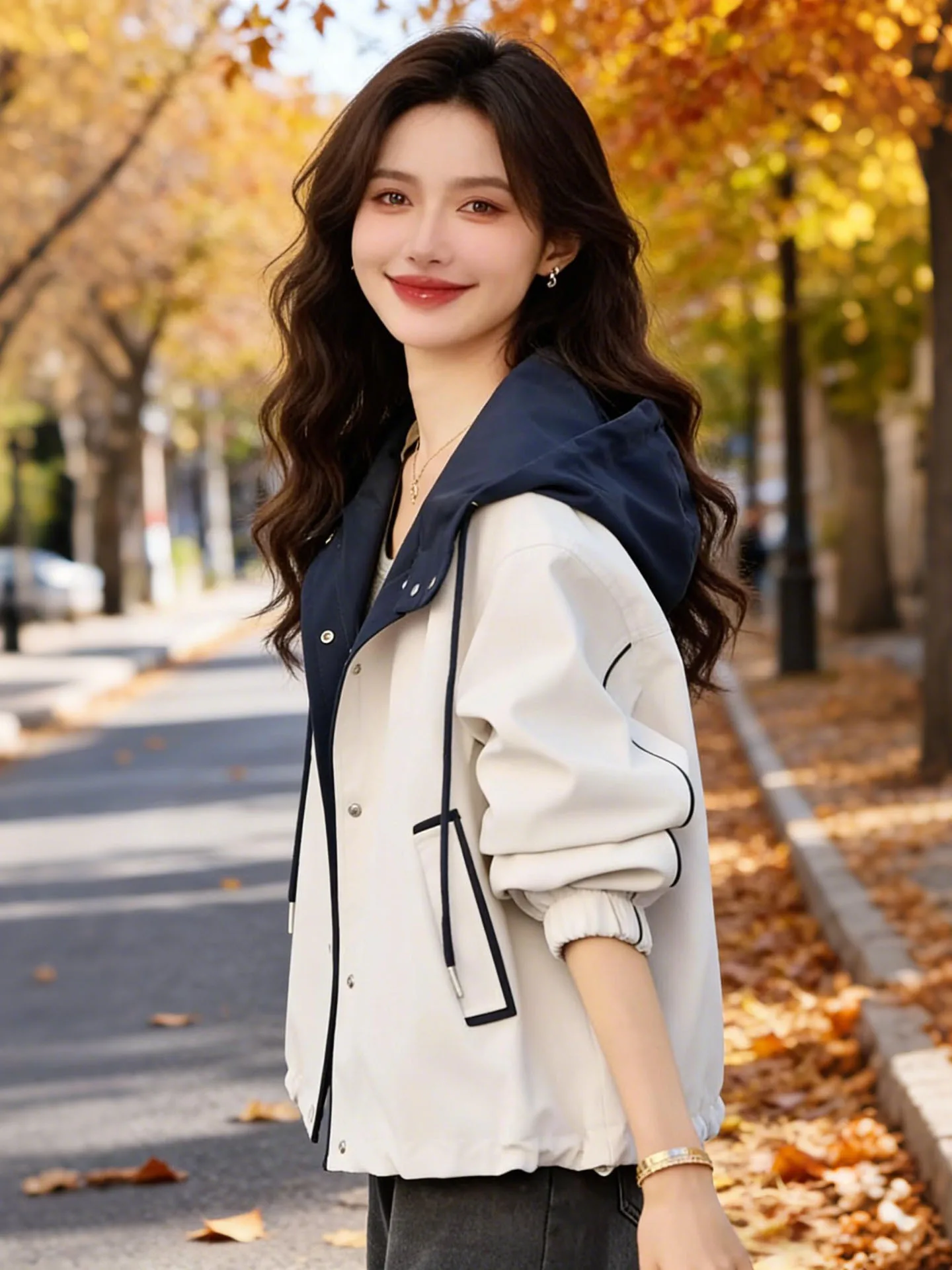 Spring Unique Beautiful Ladies Jacket Design Sense Color Block Hat Slimming  Coat Women's Short Outerwear Commute Style