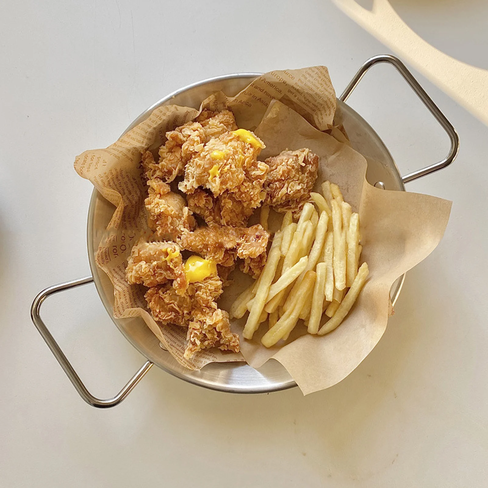

Stainless Steel Snack Bowl Dual Ear Flat Pan Party Fried Food Tray Waterproof Chicken Bbq Storage Easy Cleaning