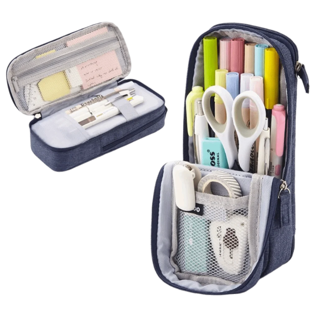 Large-capacity Folding Pencil Case Simple Double-layer Pen Storage Bag Zipper Aesthetic Student Stationary Boxes School/Office