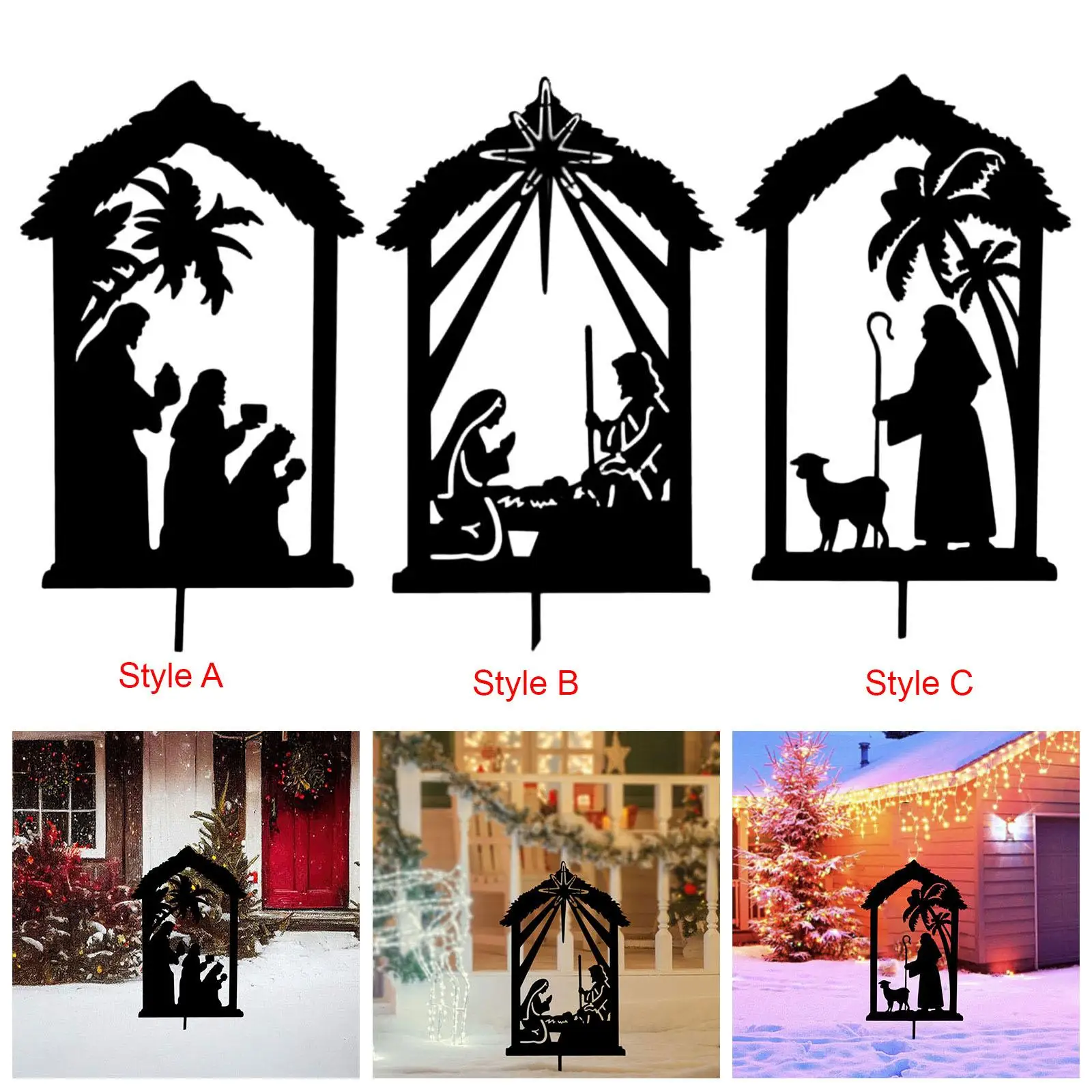 Christmas Nativity Scene Garden Stake Accessory Weatherproof Lawn Decoration
