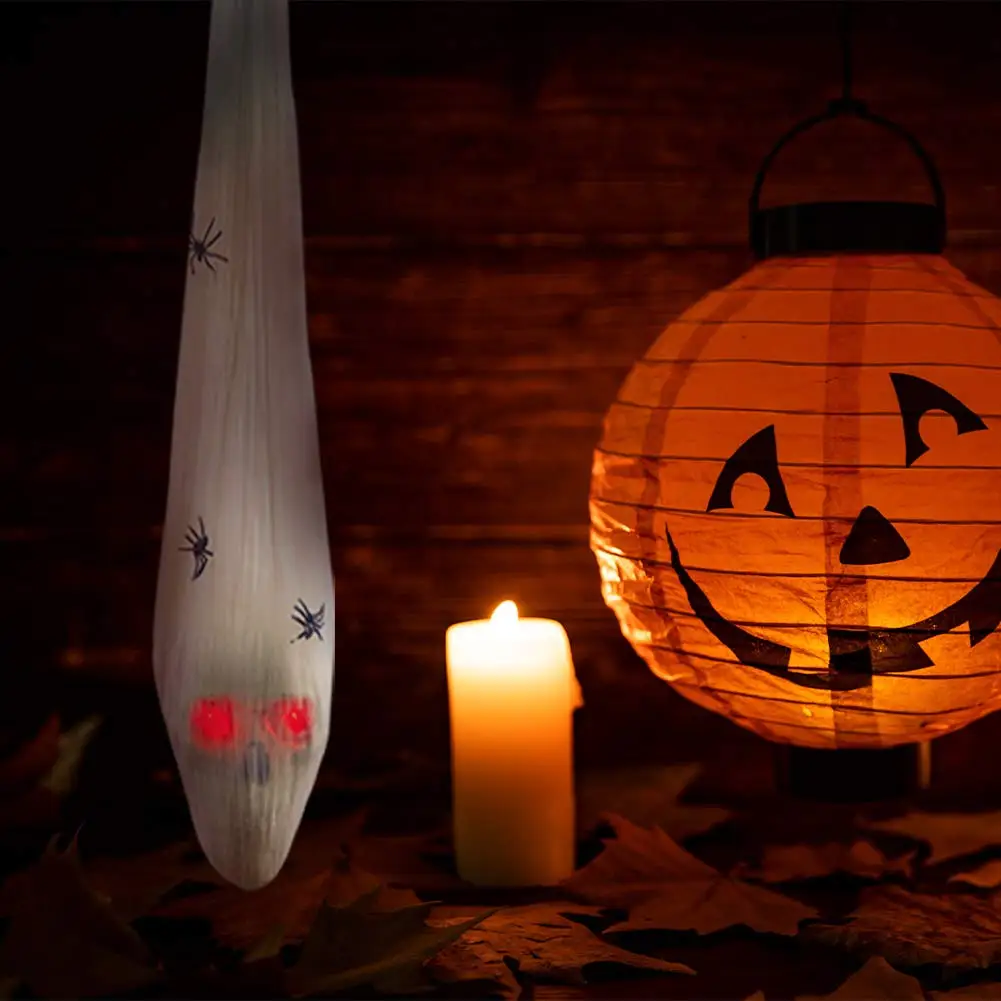 Halloween Decorations Outdoor, Hanging LED Skull In Cocoon With Fake Spider, Halloween Decorations For Tree Lawn Party Home