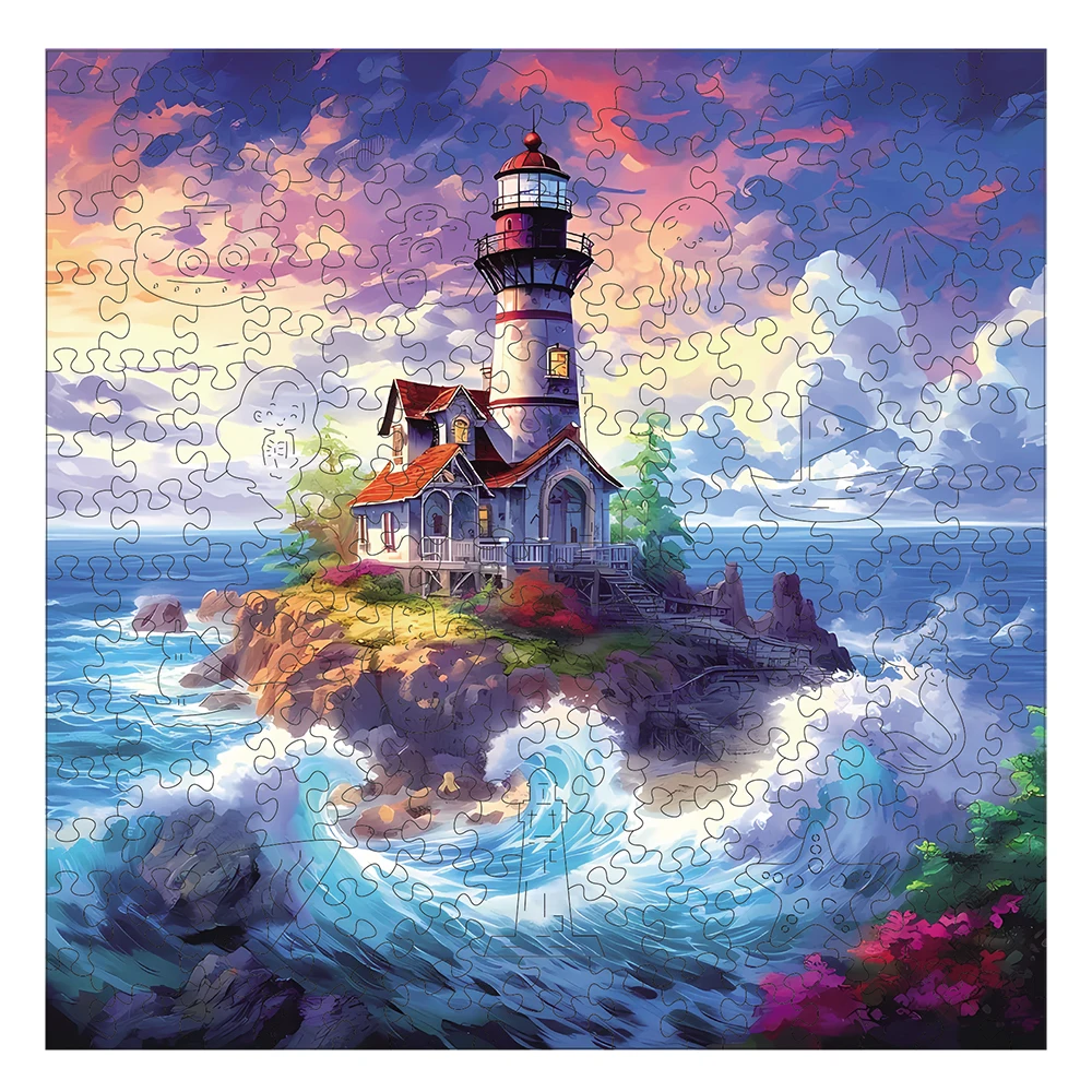 Wave Lighthouse Wooden Puzzle, High Difficulty Toys Puzzle, Hallowee Christma Birthday Holiday Gifts, Home Decor