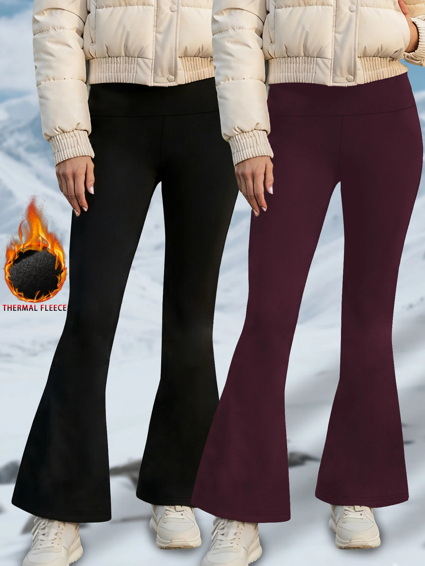 Pacote com 2 leggings flare de lã de cintura alta para mulheres – calças bootcut super macias com controle de barriga, perfeitas para prática de ioga