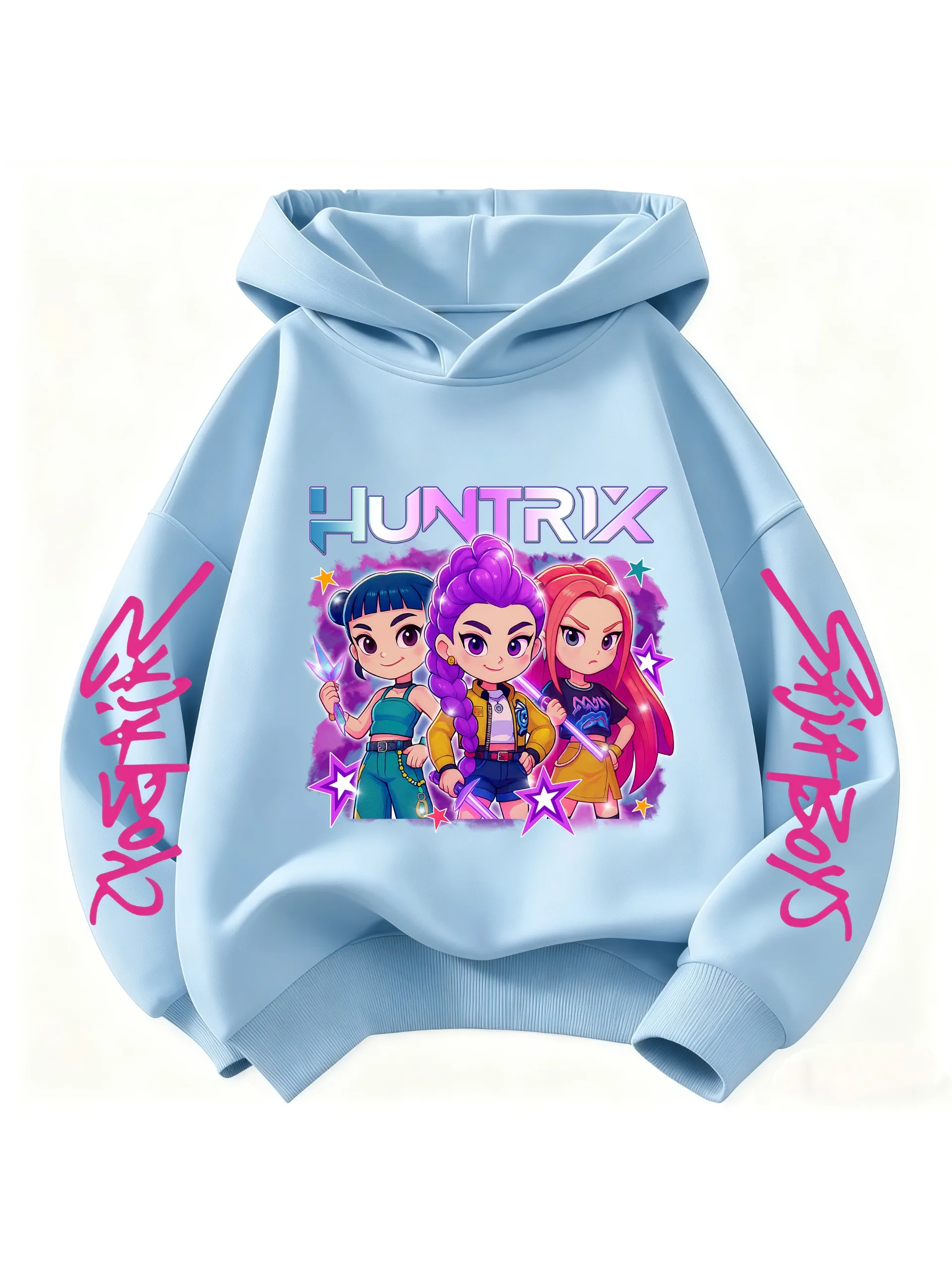 Neues, himmelblaues Sweatshirt für Mädchen, Hunter Rumi Derpy Cartoon-Hoodie für Jungen und Mädchen, warm, dick, modisches, lässiges Oberteil mit Aufdruck.