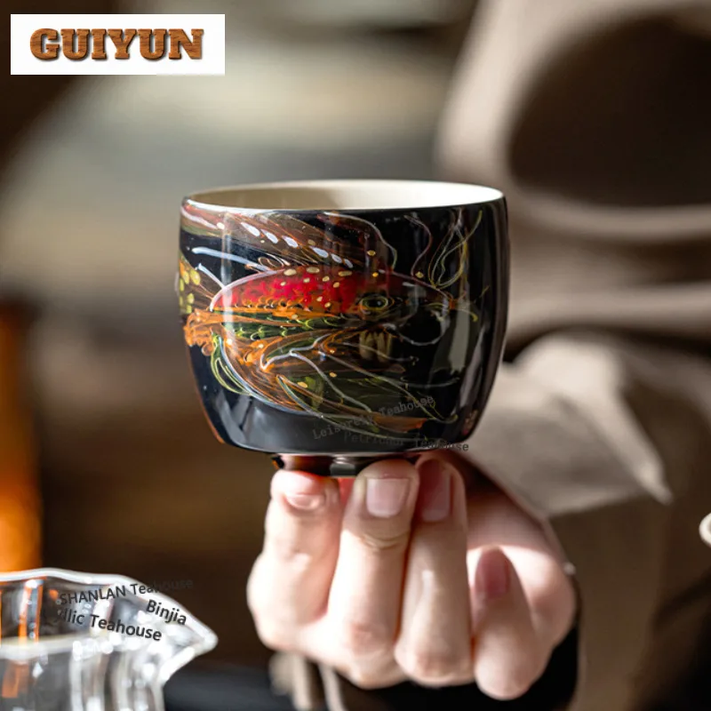 

150ml Hand-painted Sprinkle Gold Black Fish Teacup Vintage Tea Bowl Jug Tea-tasting Smelling Cup Chazhan Master Cups Drinkware