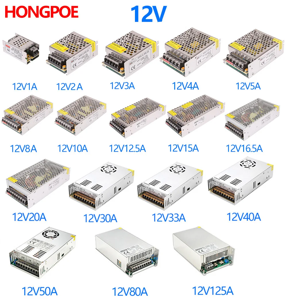 Zasilacz 12V 1A 2A 3A 4A 5A 6A 8A 10A 15A 20A 30A 40A 50A 100A 125A Zasilacz impulsowy 12 V Volt 220V do 12V AC-DC SMPS