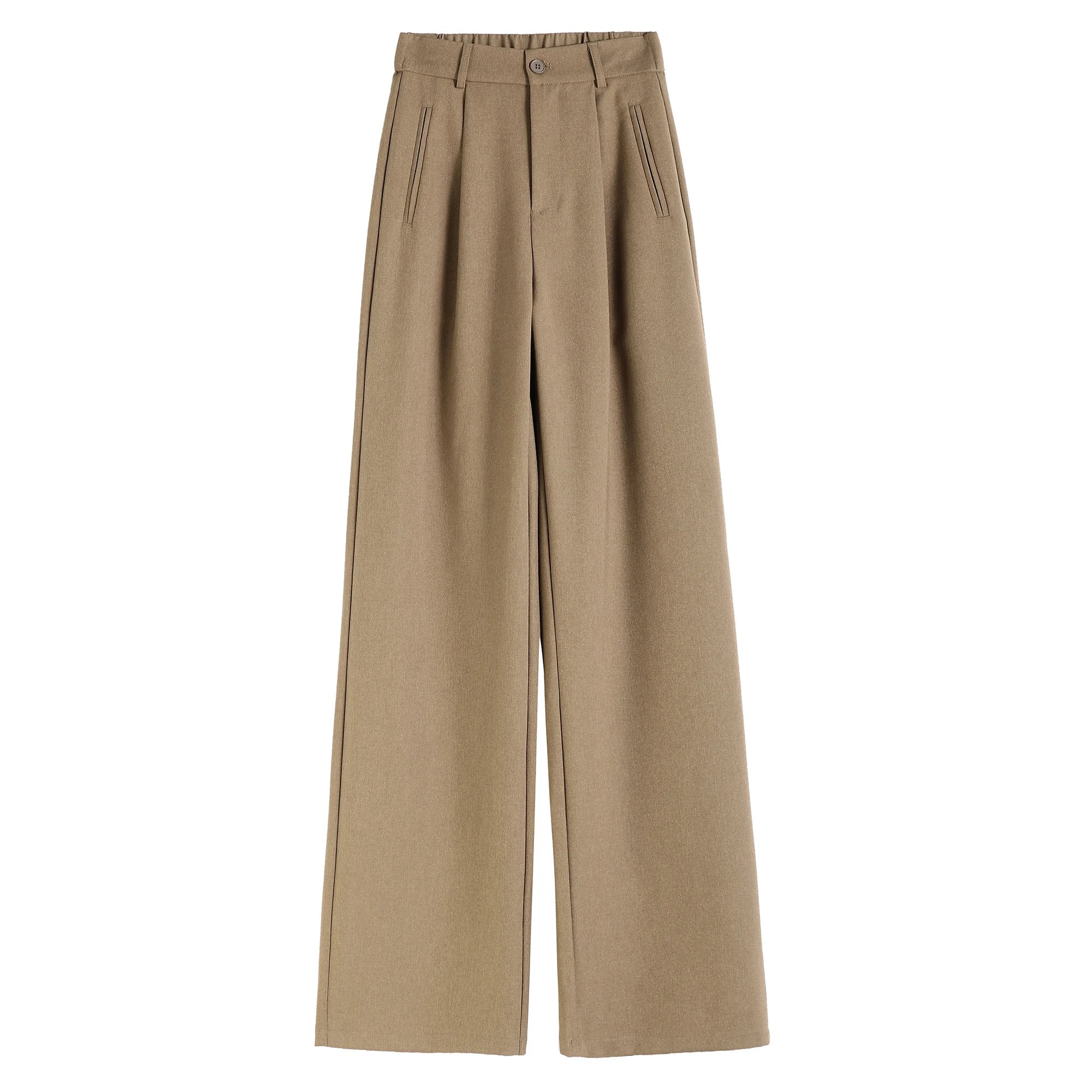 Hohe Taille Khaki Anzug Breites Bein Frauen Volle Hosen Herbst Weibliche Elegante Minimalismus Gerade Lose Hosen 2024 Neue