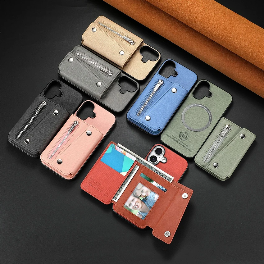 حافظة لهاتف Magsafe حافظة لهاتف آيفون 17 16 15 14 13 Pro 12 11 Max Plus 16Pro حافظة هاتف ذات سعة كبيرة أغطية جلد