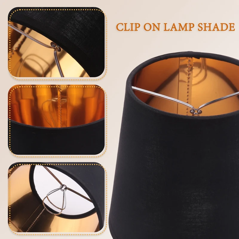 Black Lamp Shades With Gold Lining Clip On Light Shades Candle Chandelier Lampshades, Set Of 6