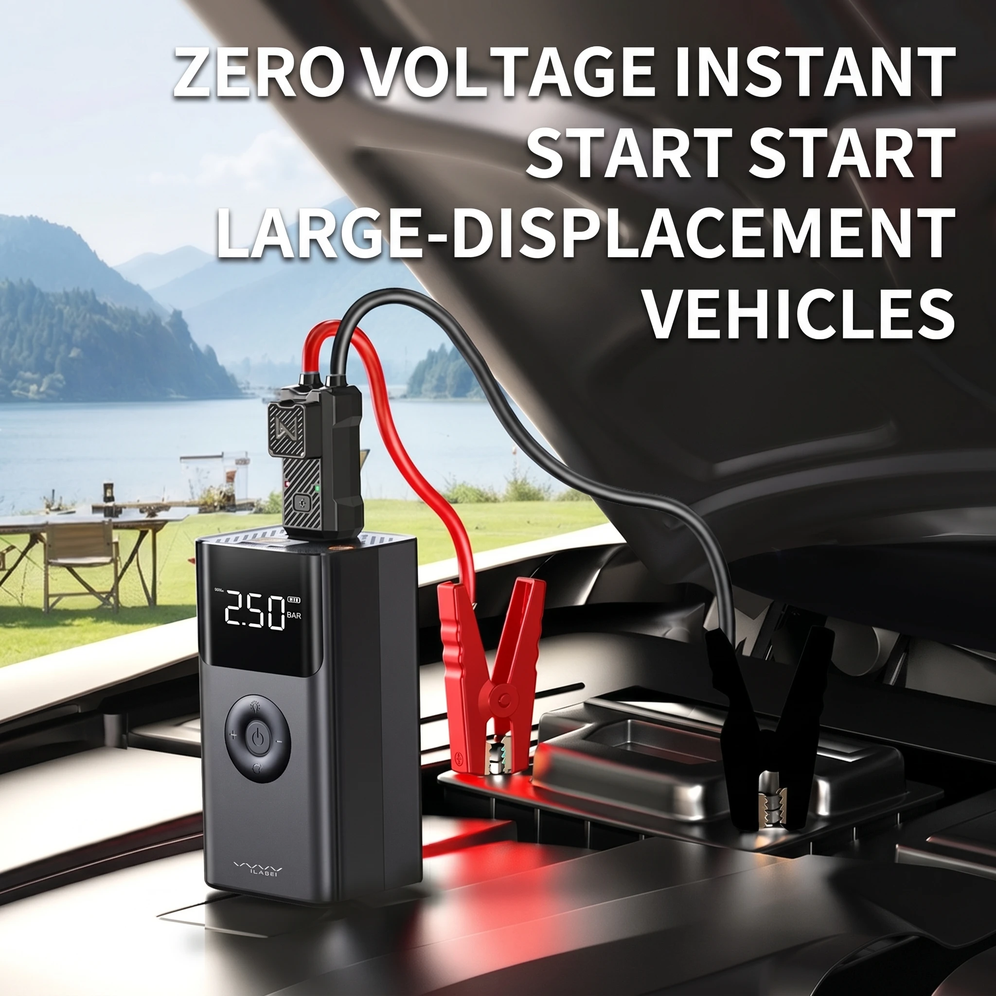4 In 1 Car Jump Starter 12V 1000A with Air Pump LED SOS Light High Precision Air Compressor for Car Motorcycle Bicycle PowerBank