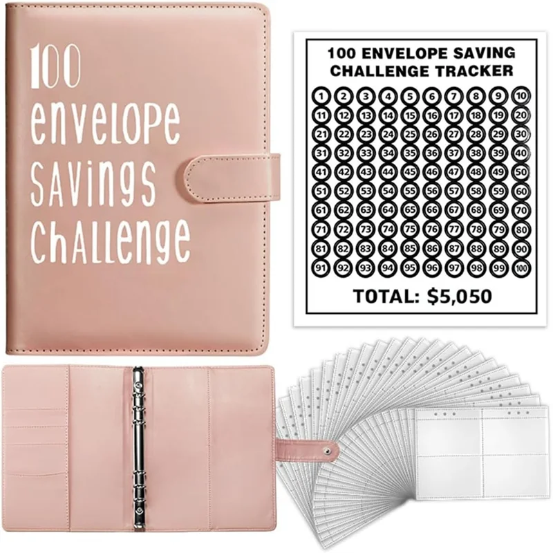 EDT-100 Envelope Challenge Binder, A5 Money Saving Budget Binder - Save 5,050 With The Money Saving Challenge Pink Easy Install