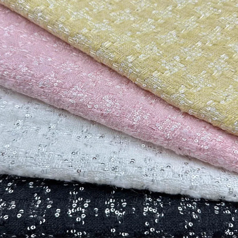 

Желтый цвет, решетка с блестками, окрашенная в пряже плетеная твидовая ткань для женщин, осенняя куртка, платье, костюмы, пальто, ткань «сделай сам», швейный материал