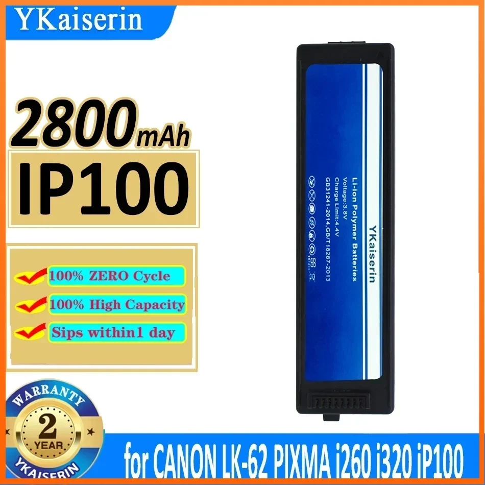 

Запасной аккумулятор ykaisсеребрин 2800 мАч IP100 для Canon LK-62 PIXMA I260 I320 IP100 Min 2446B003 K30274