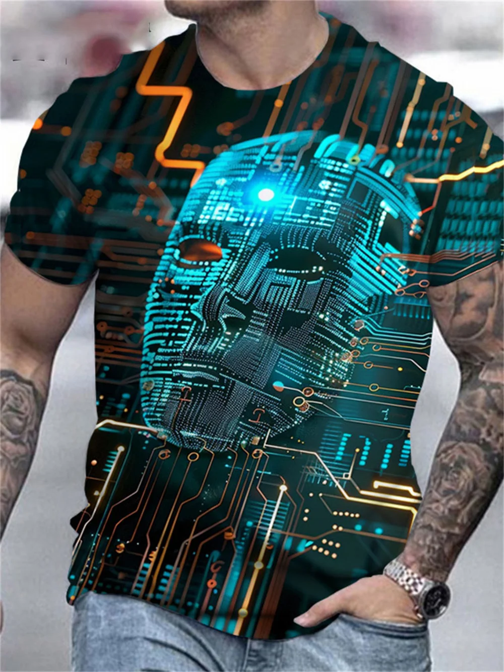 Men\'s Horror Skull Print T-Shirt 3D Print Vintage O-Neck Short Sleeve Fashion Oversized T-Shirts Men\'s Summer Street Clothing