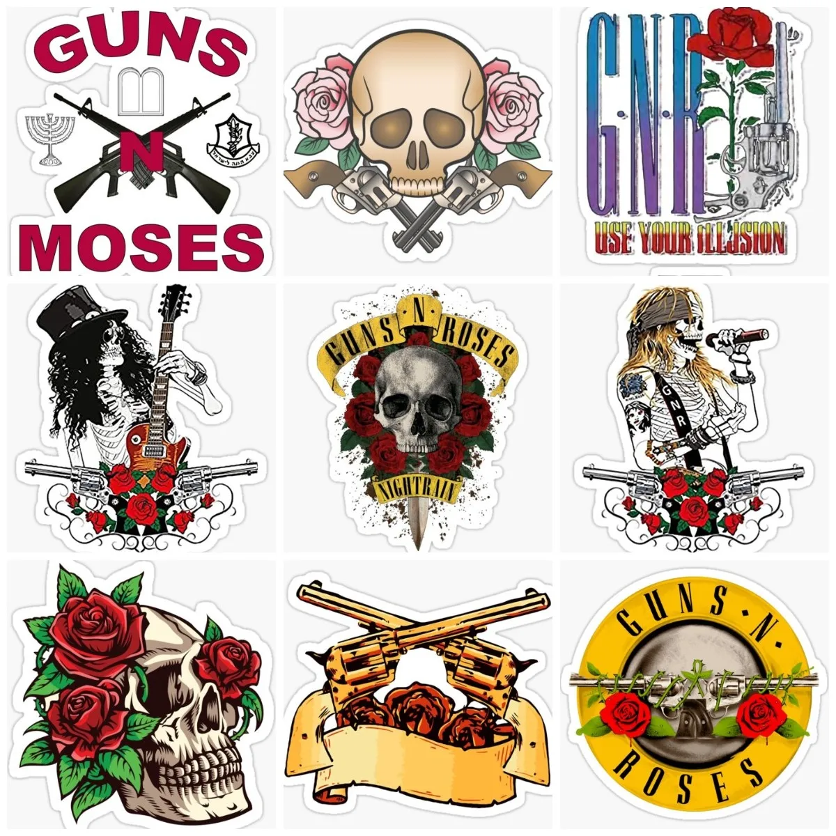 Guns N Roses Rock Band Bone Skull Sticker Accessories Van Bike Window Laptop Car Bicycle Glass Camper Off-road Truck Moto Decal