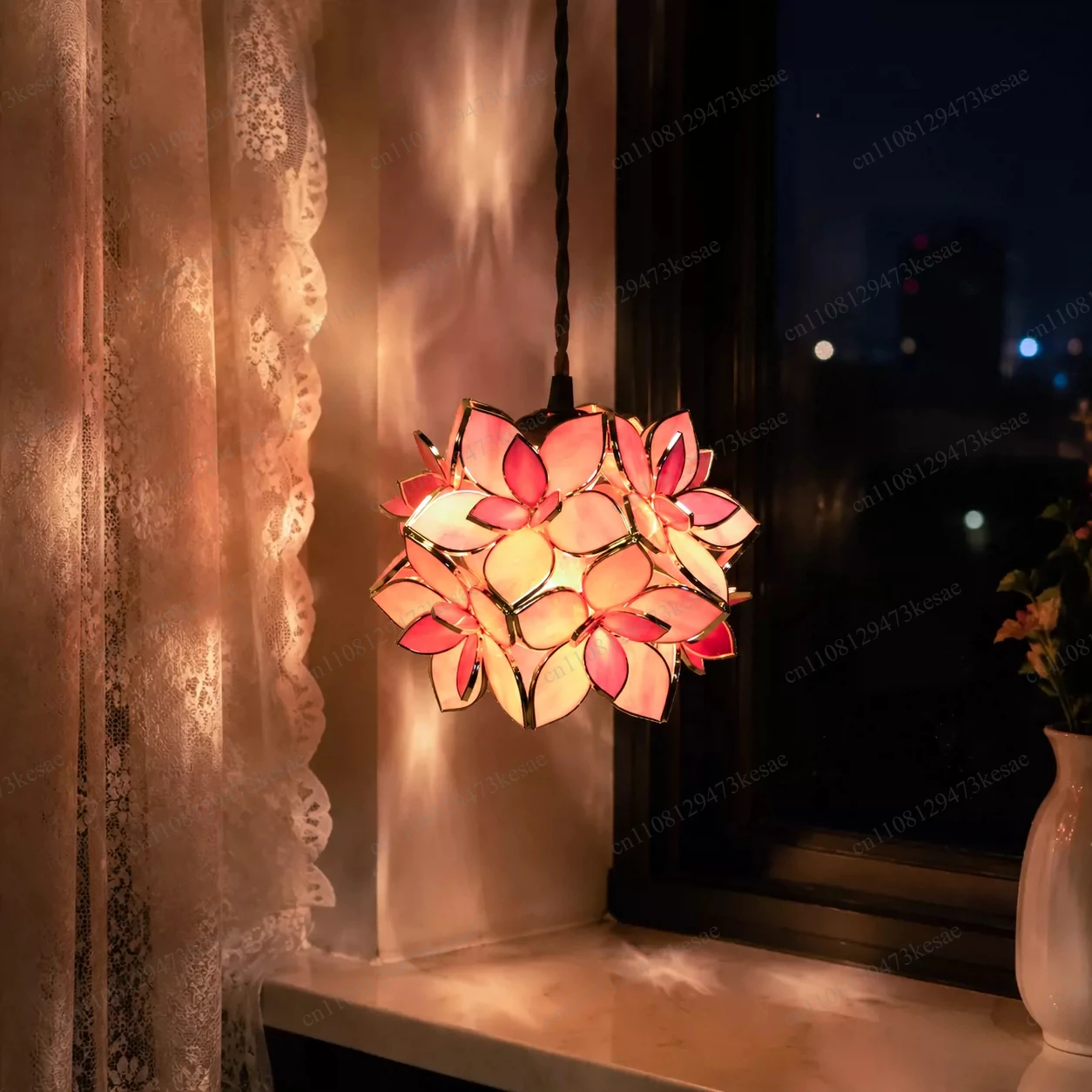 Hydrangea Bedside Table Lamp American Style Elegant Warm LED Night Light Princess Girl Room Decor Birthday Gift