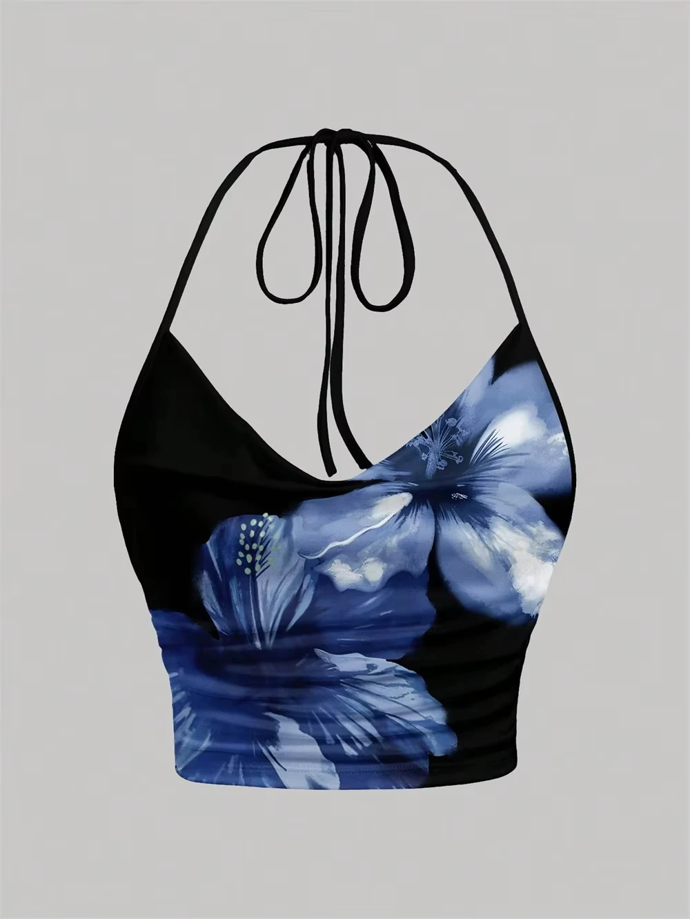 Tie-dye Print Halter Top for Women Summer Y2K Clothes Sexy Backless Drape V-neck Crop Top Streetwear