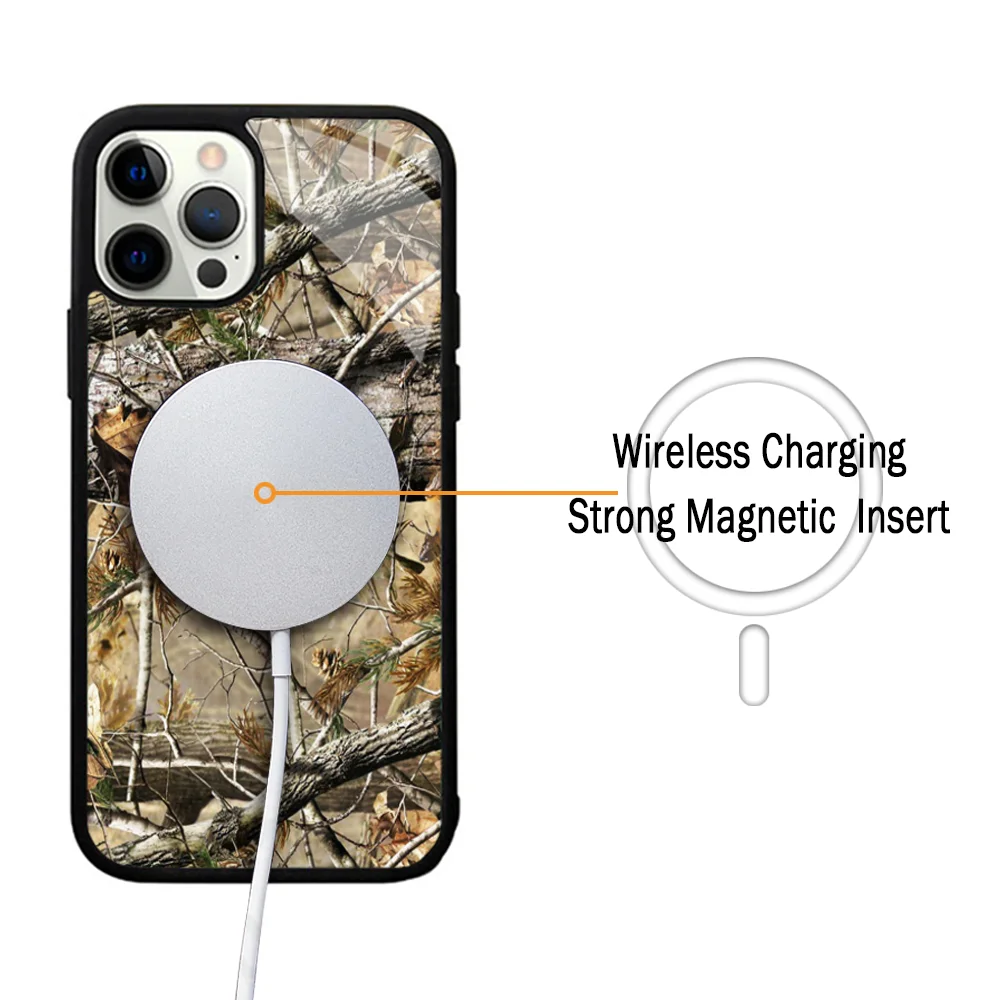 Real Tree Camo Phone Case For IPhone 11 12 13 14 15 Plus Pro Max Mirror Acrylic Cover For Magsafe Wireless Charging