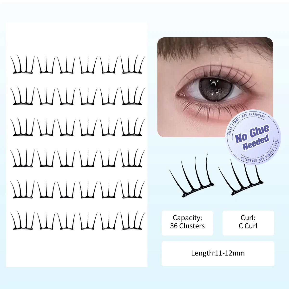 36 garrafas invisíveis sem cola, clusters de cílios ultra finos, penas, peso zero, cílios postiços com ligação líquida para meninas