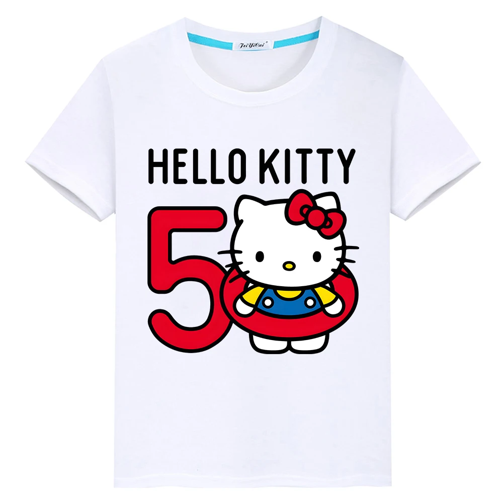 

hello kitty clothes Cartoon Short Print 100%Cotton T-shirt boys girl clothes Summer Cute Tops Anime Tees y2k one piece kids gift