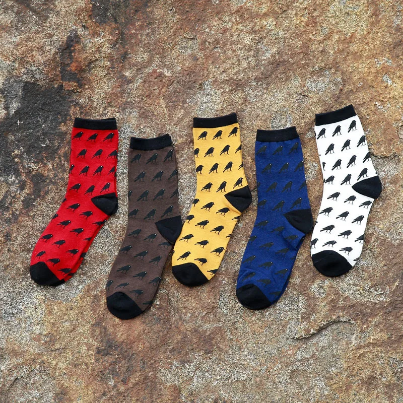 2022 New Cartoon Men\'s Breathable Cotton Socks Korea Fashion Crow Animal Pattern Male Sock Combed of Pure Cotton Men Socks