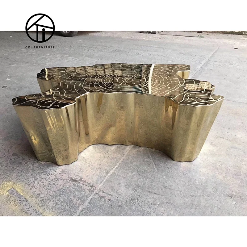 Mesa De Café De Tronco De Árvore De Aço Inoxidável, Anel De Árvore Exclusivo De Luxo, High-End, Único Eden Ouro, Marca Moderna, Famosa