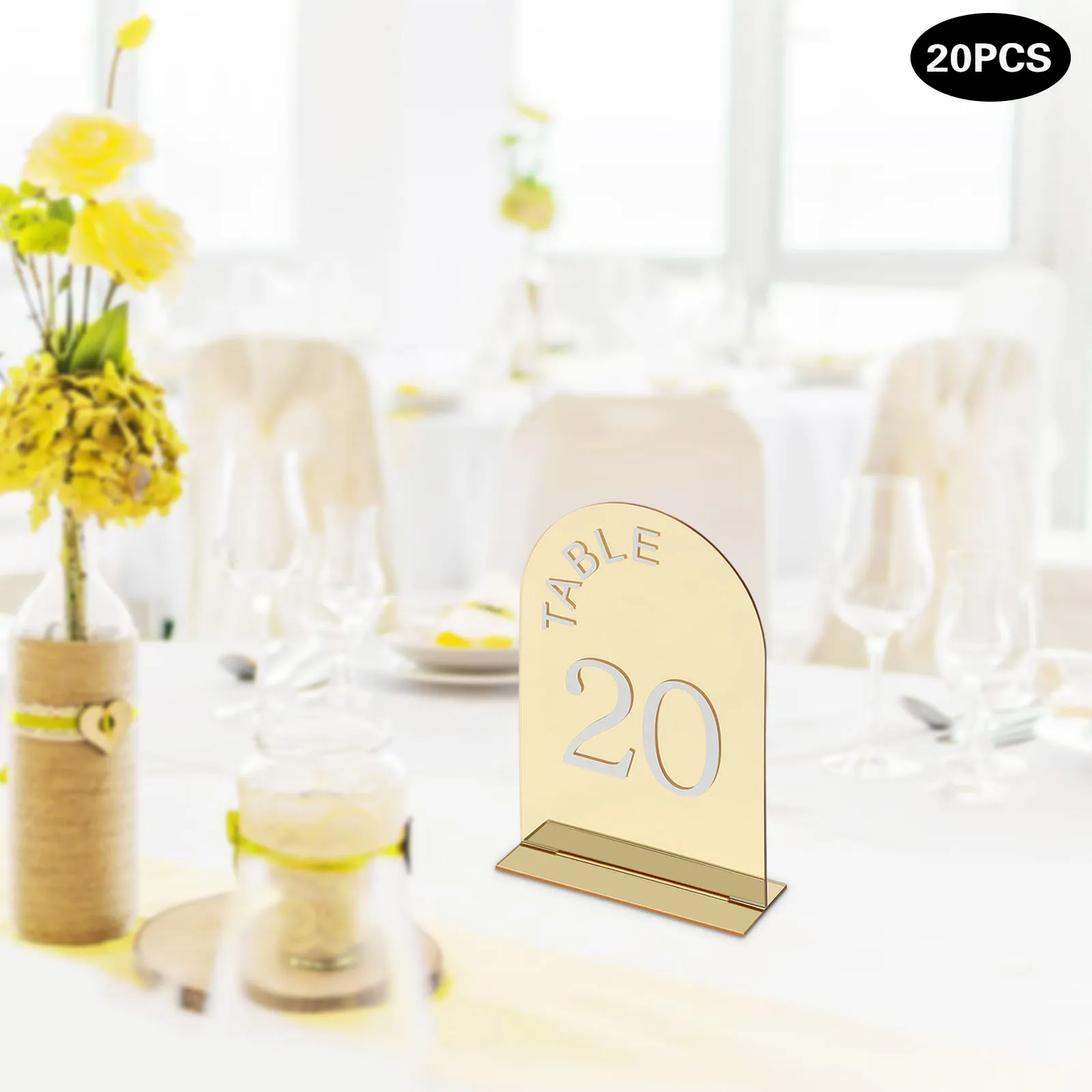 

20Pcs Wedding Table Numbers Mirror Acrylic Desktop Post-it Clip with Stands for Wedding Reception, Event, Party