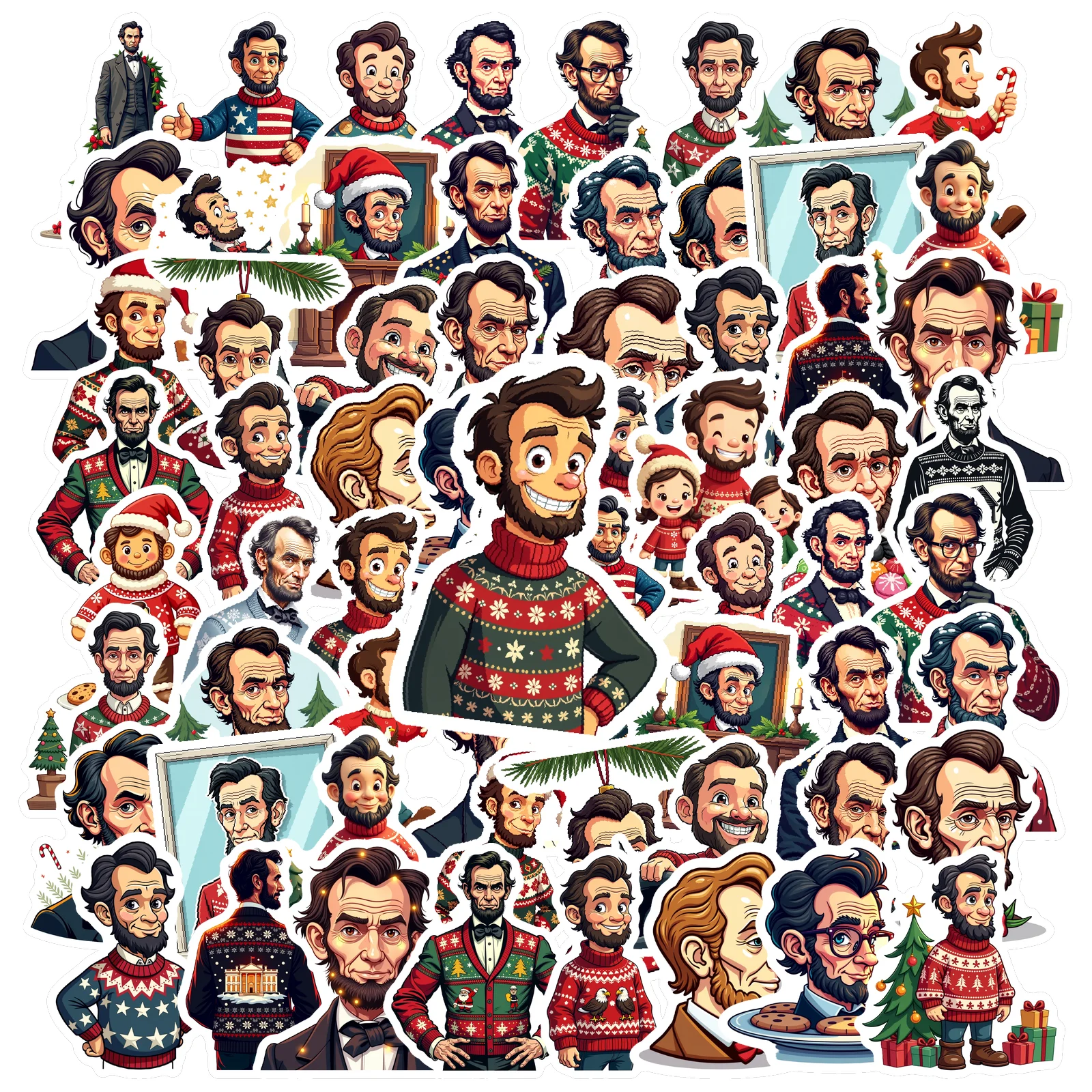 35pcs-50pcs Humorous Festive Holiday Stickers Cartoon Historical Figures Teacher Reward Stickers DIY Stickers For Notebook DIY