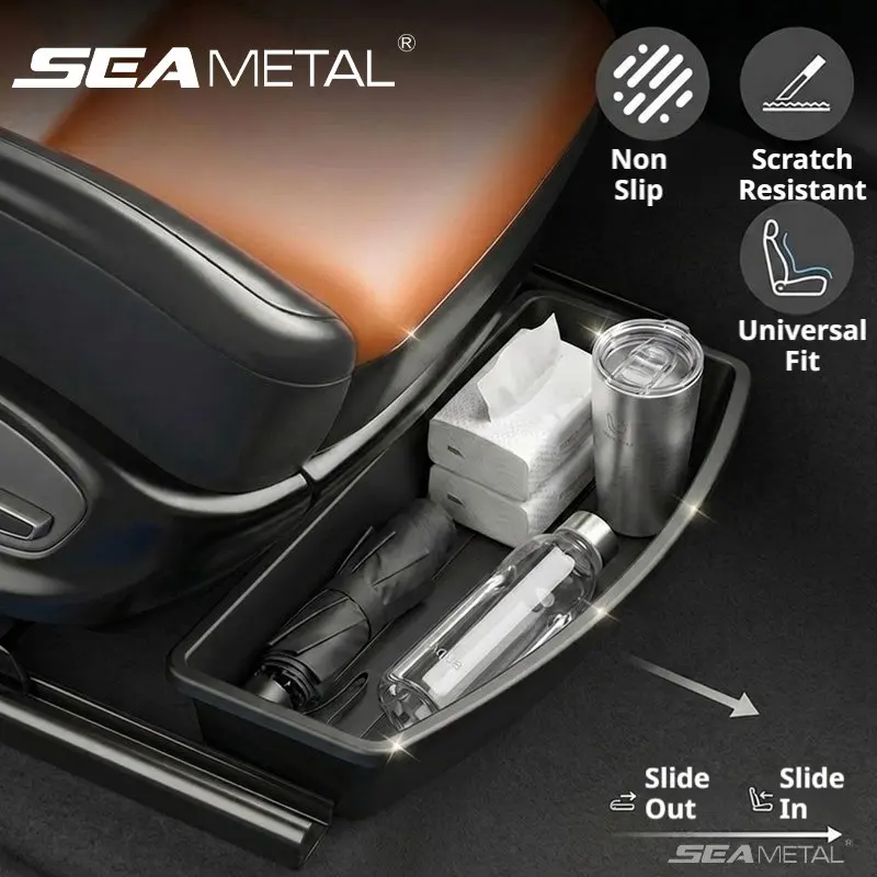 SEAMETAL Auto-Aufbewahrungsbox unter dem Sitz, ausziehbarer Organizer, Schubladenfach, verstecktes Fach für den Autoinnenraum, ordentlich, platzsparend, universell