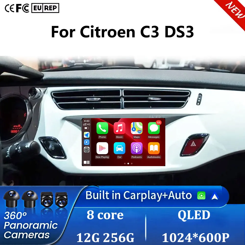 7-Zoll-BT-Wireless-Carplay-Touchscreen-Android-Auto für Citroen C3 DS3 Autoradio Multimedia-Player Monitor Stereo Navigation GPS