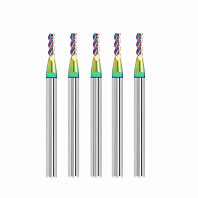 

5pcs HRC55 2mm Tungsten steel Square Nose 3 Flutes Carbide End Mills with Nanco Colorful Coating CNC Bits for Plastic ALuminium