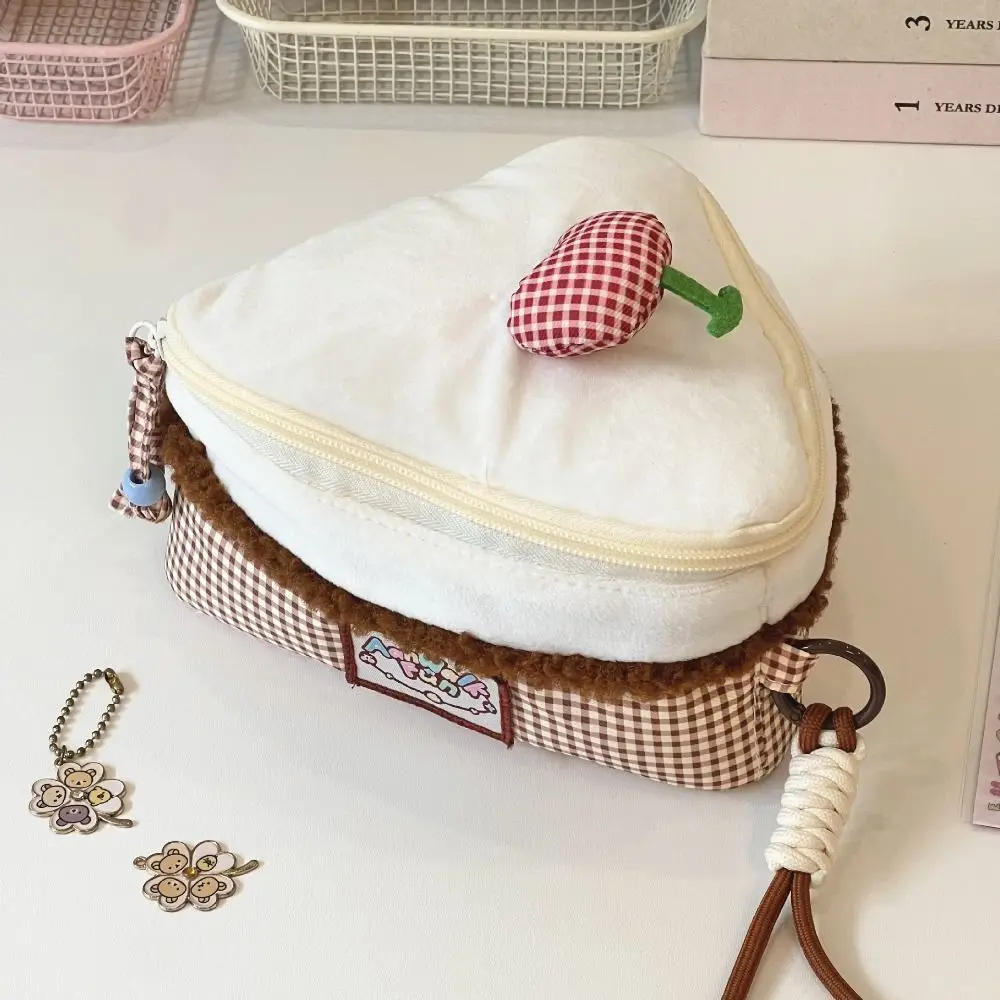 Bolsa de Maquillaje Kawaii con Diseño de Cereza, Bolsa de Cosméticos Triangular de Gran Capacidad, Diseño de Tapa Abatible, Bolsa de Cámara para Mujer
