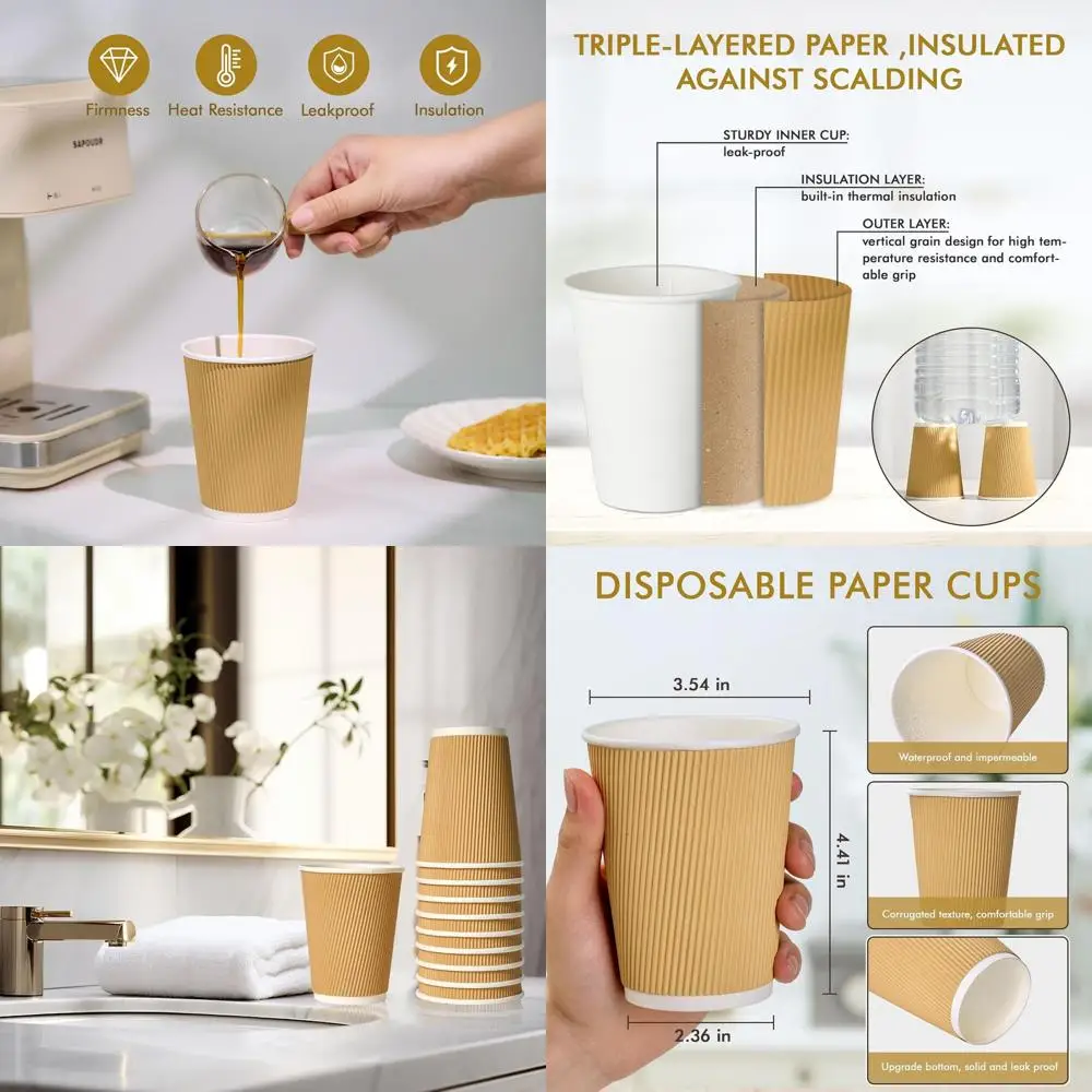 

12 oz Insulated Ripple Wall Coffee Cups - Pack of 500 for Home, Office, Hotel, Meetings, Parties