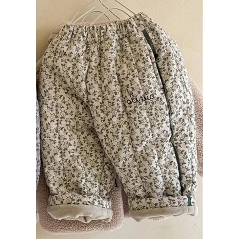 جديد شتاء 2025 سراويل سميكة مطرزة مطبوعة للأطفال على الطراز الكوري سراويل مبطنة بالقطن دافئة غير رسمية للفتيات الصغيرات #5