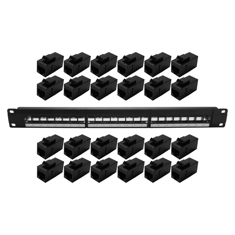 19Inch 1U Cabinet Rack Pass-Through 24 Port CAT6 Patch Panel RJ45 Contact Port(RJ45 Contact Port) Modular Frame