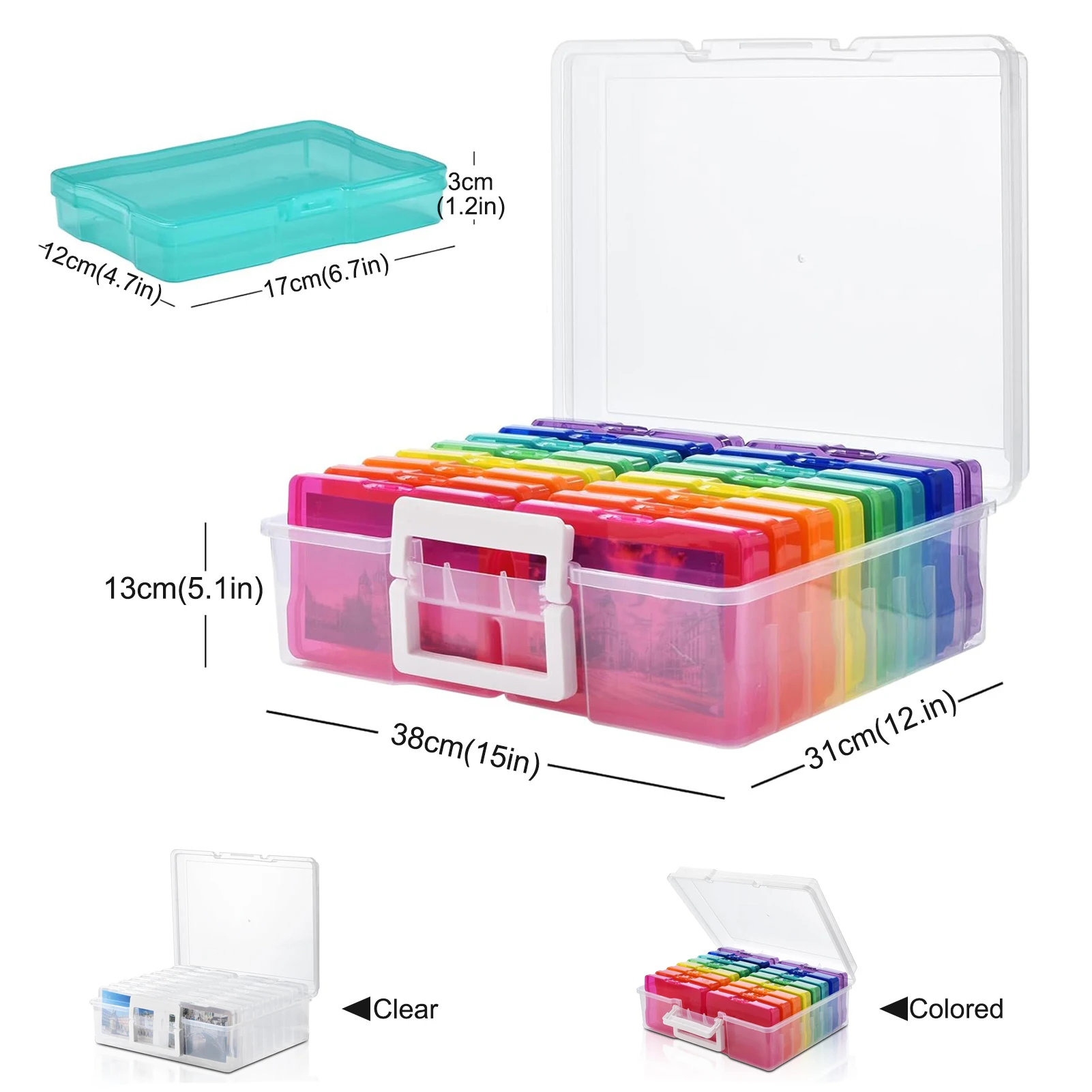 16PC Colorful Plastic Photo Organizer with 1 Large Organizer and 16 Small Organizers for Photos Cards Crafts Jewel Storage Boxes