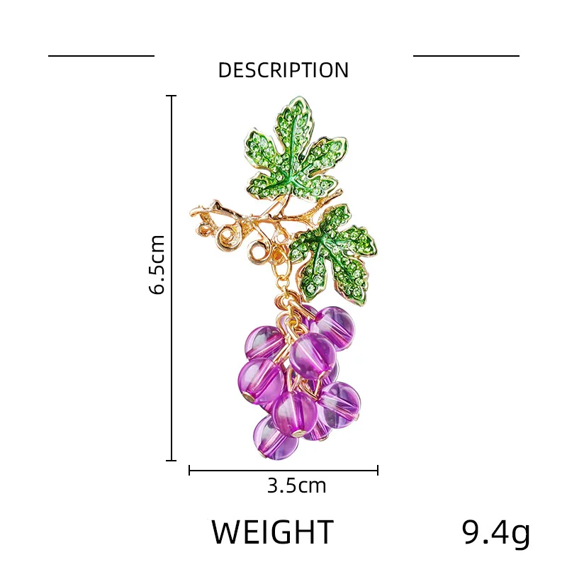 Creative Vintage Glass Beads Purple Grape Brooches For Women Alloy Fruits Casual Weddings Party Brooch Pins Jewelry Gifts image 6