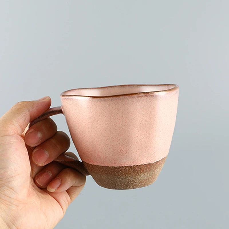 350ml Retro Coarse Ceramic Mug Kiln Transformation Splicing Color Design Pink Japanese Tea Cup Breakfast Coffee Milk Mugs